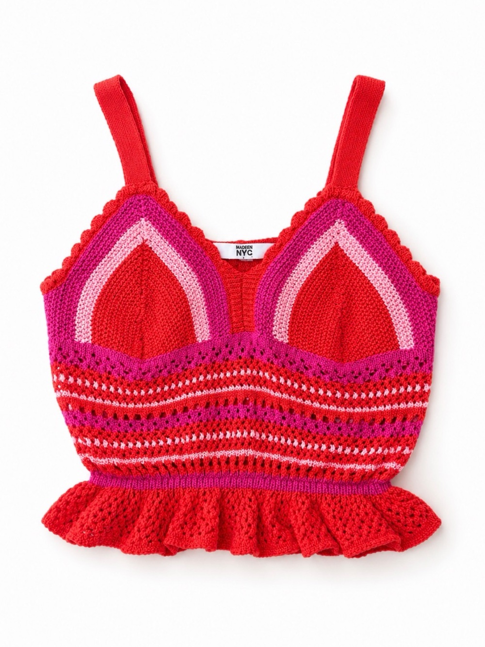 Madden NYC Red & Pink Crochet Peplum Camisole